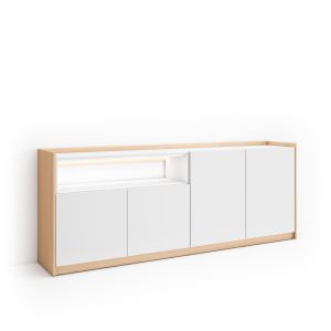 Aparador sala de jantar, 207x37x80cm, branco e carvalho soft, LED rf4947