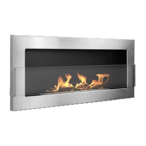 Lareira a bioetanol de parede 90x40 cm inox com vidro