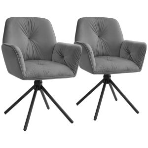 2 cadeiras giratórias 360º e terciopelo 56,5x54x86 cm, antracite/preto