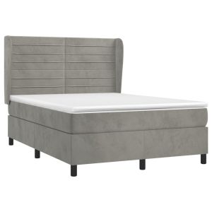 vidaXL cama box spring con colchón terciopelo gris claro 140x190 cm