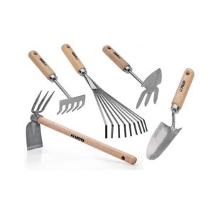 Kit de 5 ferramentas de jardim vito - cabo de madeira em aço inoxidável e f