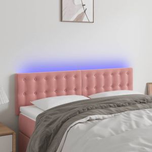 Cabeceira de cama c/ luzes LED veludo 144x5x78/88 cm rosa ptob7533