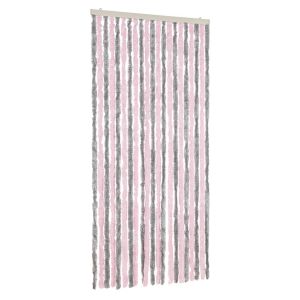 Cortina anti-insetos 90x220 cm chenille cinza-prateado e rosa