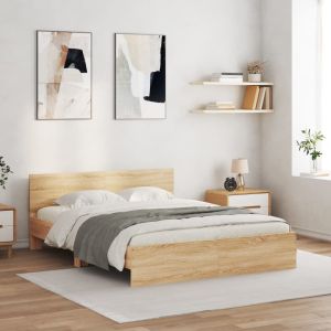 Cama c/ cabeceira/luzes LED 150x200cm carvalho sonoma seaw4613
