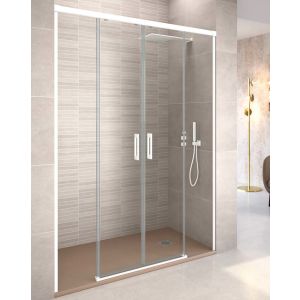 Ecrã de duche frontal 2 portas 2 fixadas | branco transparente 200cm