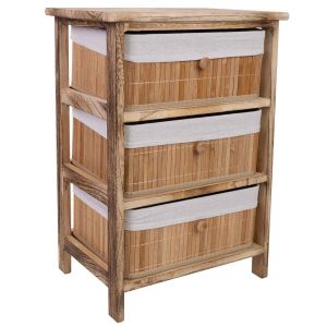 Chiffonier de madeira castanho 3 gavetas bambu 40x29x58 cm