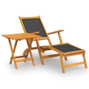 Chaise longue de exterior com mesa acácia 141 x 57,5 x 92 cm maciço e texti