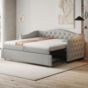 Sofá-cama 90x200cm com LED e usb cinzento