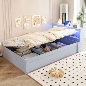 Cama sofá 90x200cm com arrumação, tomadas e luz LED mdf cinzento