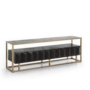 Móvel para tv 180x45x61 em madeira marrom escura com detalhes em metal dour