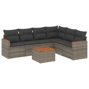 vidaXL set de sofás de jardín 7 piezas con cojines ratán pe gris