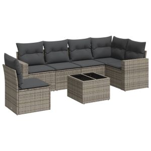 vidaXL set de sofás de jardín 7 piezas con cojines ratán pe gris