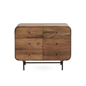 Cômoda com contornos curvos, 6 gavetas, madeira maciça de mang, 100x40x80cm