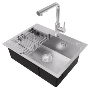 Pia de cozinha inox escovado 60x45cm - com cesta escorredora e torneira de