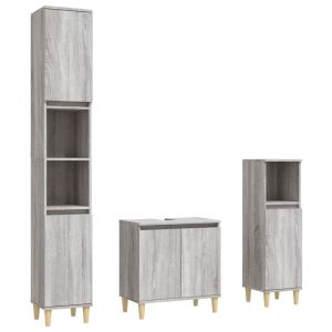 3 pcs conjunto móveis casa de banho madeira proc. Cinza sonoma