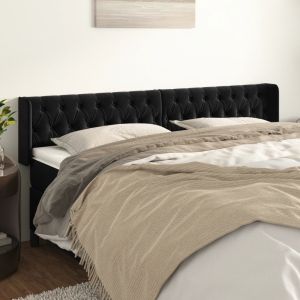 Cabeceira de cama c/ abas veludo 183x16x78/88 cm preto ptob2157