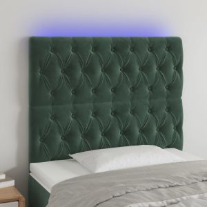 Cabeceira de cama c/ LED veludo 90x7x118/128 cm verde-escuro ptob3928