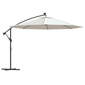 Guarda-sol cantilever c/ luzes LED e poste metal 350 cm areia wgo7924