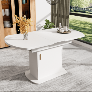 Mesa de jantar extensível oval com arrumação branco e dourado 75x110x70cm