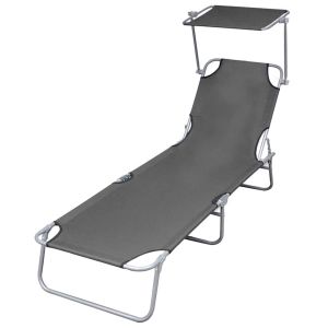 vidaXL tumbona plegable con toldo de acero gris