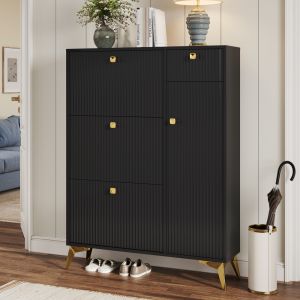 Sapateira com 3 abas 1 gaveta e 1 porta preta 121x90x25cm