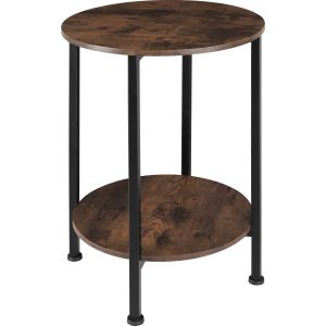 Mesa auxiliar redonda, 2 prateleiras, rústica, 45 x 64 cm, madeira oscura