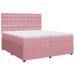vidaXL cama box spring con colchón terciopelo rosa 200x200 cm