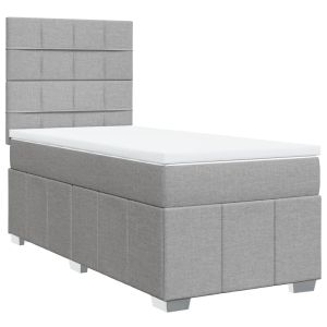 vidaXL cama box spring con colchón tela gris claro 90x200 cm