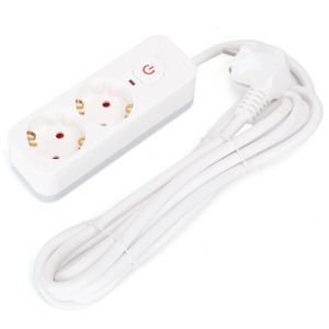 Aigostar regleta tomadas, extensão 2 tomadas, cabo 3m, interruptor, branco