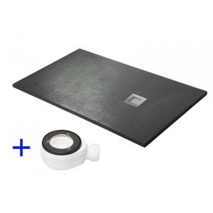 Base de duche de resina 80x140 antracite  antiderrapante+valvula+grelha