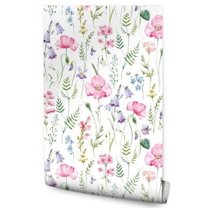 Papel de parede sala de estar flowers papoilas folhas natureza