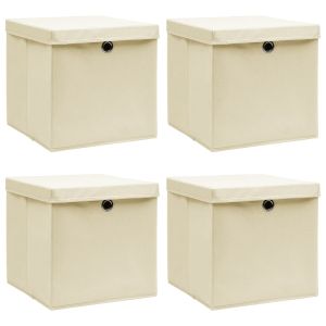 vidaXL caixas de arrumação com tampa 4 pcs 32x32x32 cm tecido creme