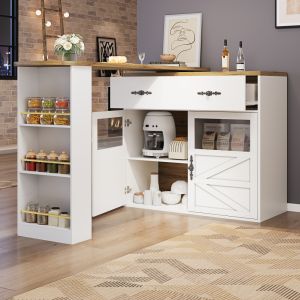 Mesa de bar extensível em mdf branca com arrumação e rotação 360 graus
