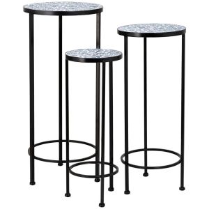 Conjunto de 3 suportes em mosaico preto e ferro forjado d30x68h-d25x57