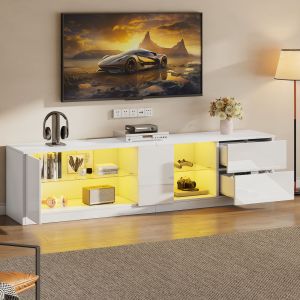 Móvel de tv branco com LED 2 gavetas e 1 porta 52x160x40cm