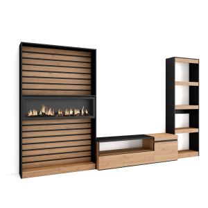Móveis tv, 320x35x186cm, carvalho e preto, lareira eléctrica xxl rf2597