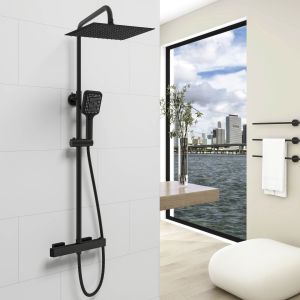 Aica coluna de chuveiro termostática preta fosca 30x30cm chuveiro grande