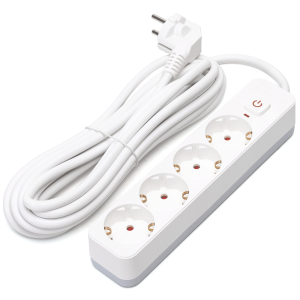 Aigostar régua 4 tomadas, extensão 5m com interruptor, branco