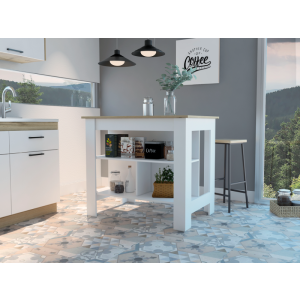 Ilha de cozinha antibacteriana cala, três prateleiras branco / duna