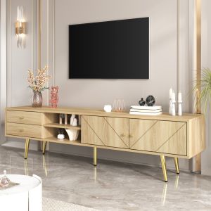 Móvel de tv em madeira com 2 gavetas 2 portas 2 nichos castanho 42x160x36cm
