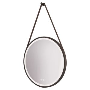 Espelho iluminado kyara com pega - contorno em alumínio preto - ø60 cm