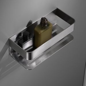Portasapone frontal em aço inox e latão cor níquel escovado