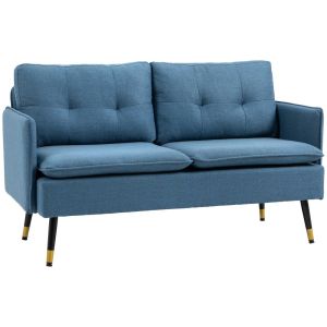 Sofá 2 lugare 139x68x80 cm poliéster color azul Homcom, casa - sófas