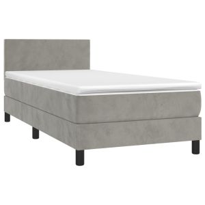 vidaXL cama box spring con colchón terciopelo gris claro 90x190 cm