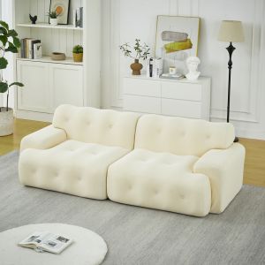 Sofá modular 2 lugares em chenille cinzento com braços largos