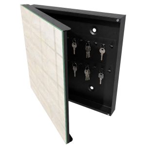Caixa para chaves moderna 30x30x5 pedra creme, abertura à esquerda