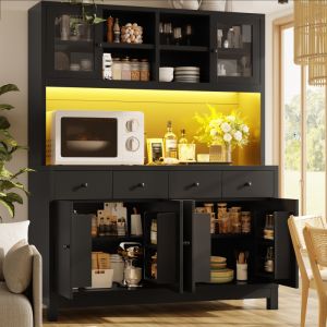 Armário buffet com LED rgb 4 gavetas preto 180x140x38,5cm