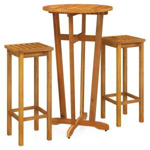 vidaXL mesa y taburetes altos de jardín 3 pzas madera maciza acacia