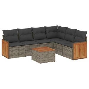 vidaXL set de sofás de jardín 7 piezas con cojines ratán pe gris