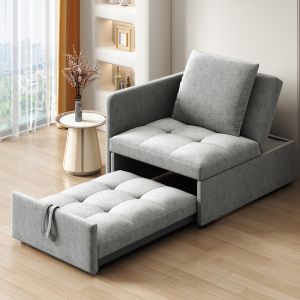 Sofá-cama de linho com encosto ajustável,cinza.